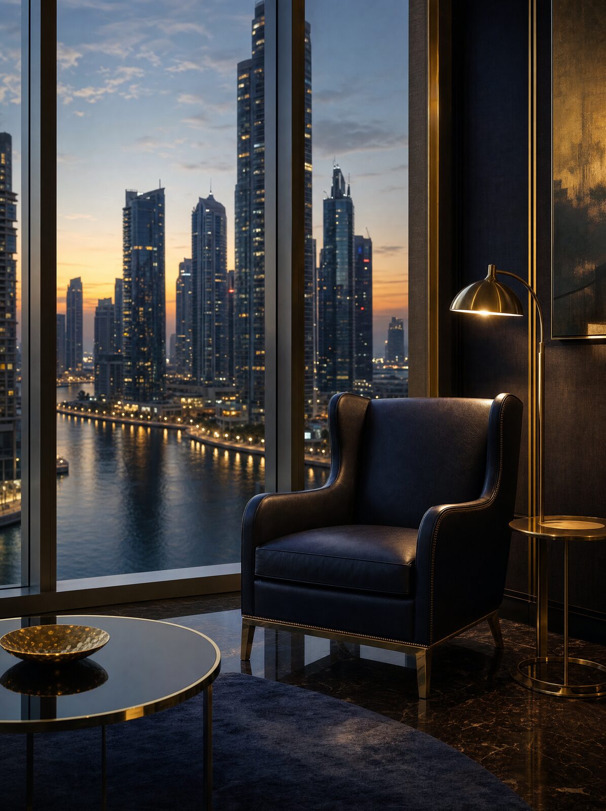 Concept visualisation of the Business Bay office at dusk